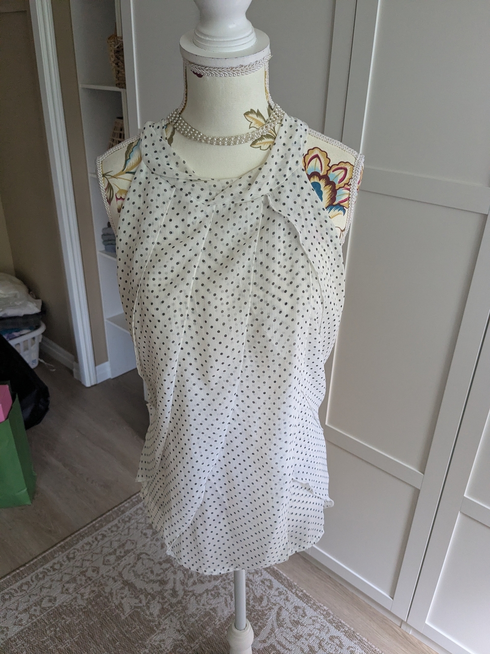 Alexandra Bartlett Ivory Halter Camisole with Black Polka Dots